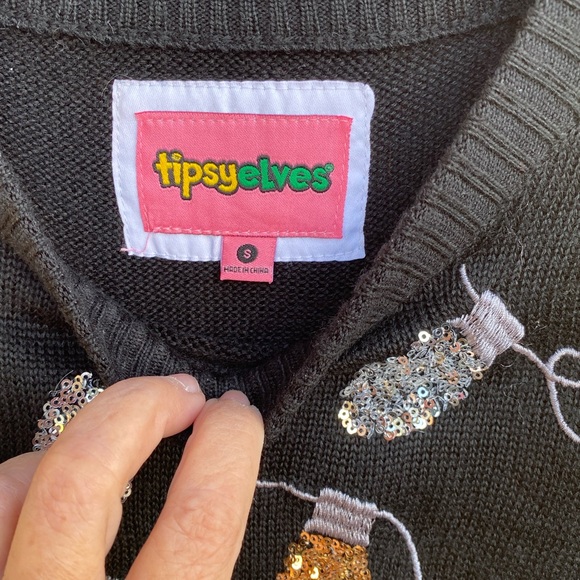 TIPSY ELVES SMALL WOMEN'S CHRISTMAS LIGHT STRAND SEQUIN SWEATER DRESS BLACK KNIT - Picture 4 of 8